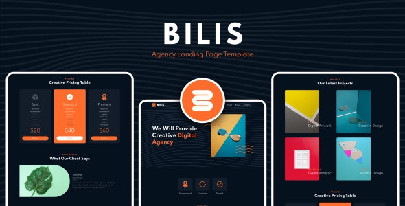 Bilis modern HTML5 agency landing page template preview showing responsive design layout