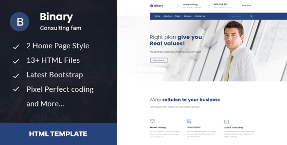 Binary responsive business consulting HTML template homepage preview