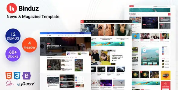 Binduz newspaper blog HTML template built on Bootstrap 5 with responsive layout design