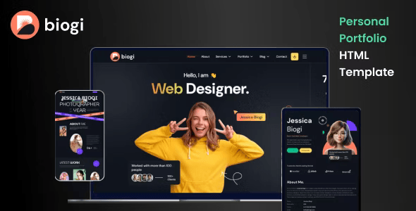Biogi personal portfolio HTML template featuring a responsive resume and CV website layout