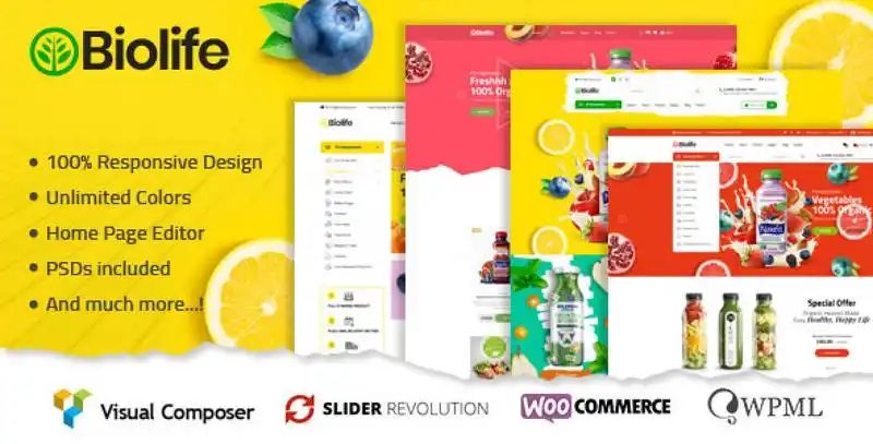 Biolife organic food WordPress theme homepage preview
