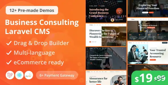 Bione business consulting Laravel CMS with live page builder interface