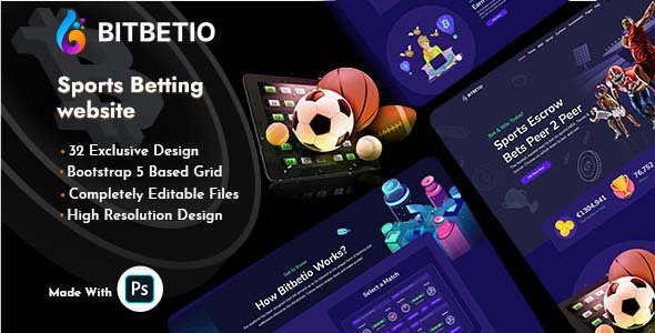 Bitbetio sports betting website HTML template preview showing modern betting platform design
