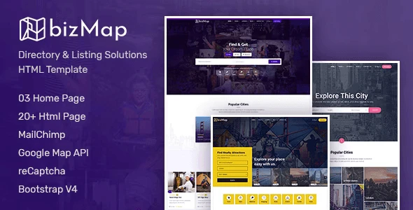 BizMap business directory listing HTML template with modern responsive design