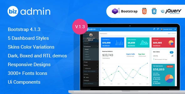 Bizadmin Bootstrap 4 admin template with responsive dashboard UI and modular design