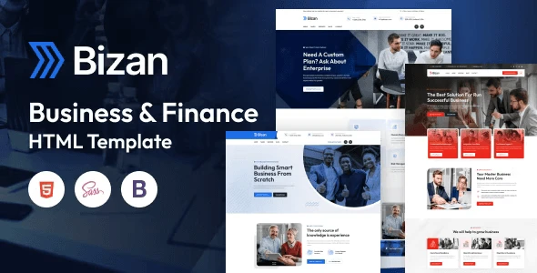 Bizan business and finance HTML5 template preview with Elementor PRO and Bootstrap 5