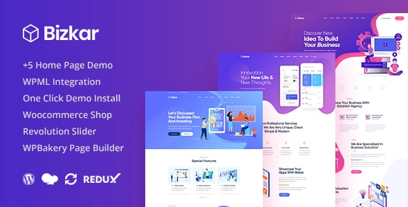 Bizkar Creative Agency WordPress Theme homepage preview showing responsive portfolio layout