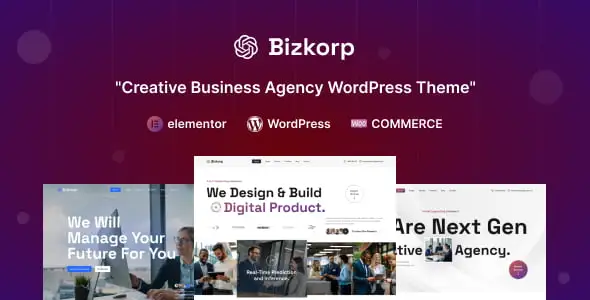 Bizkorp creative agency WordPress theme with Elementor and responsive design