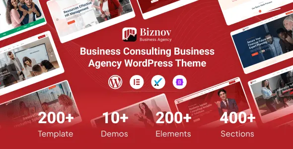 Biznov business consulting WordPress theme with clean and modern design