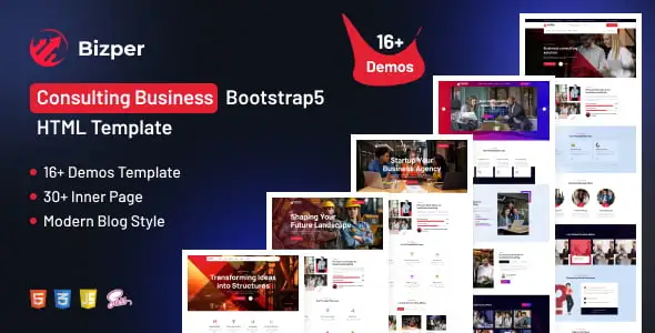 Bizper consulting business Bootstrap5 HTML template homepage preview showing professional corporate design