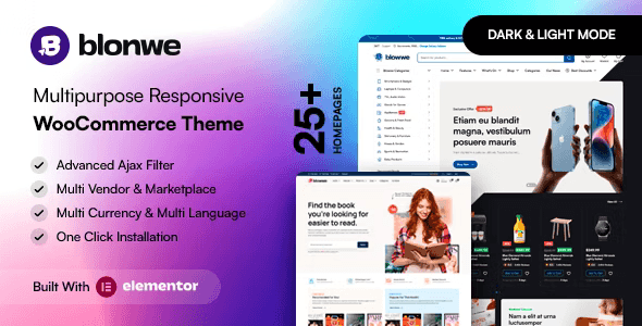 Blonwe multipurpose WooCommerce WordPress theme with Elementor page builder for online stores