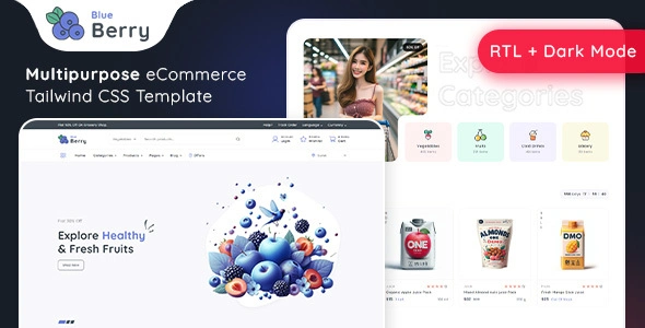 Blueberry Tailwind CSS e-commerce template homepage preview showing modern product grid and navigation