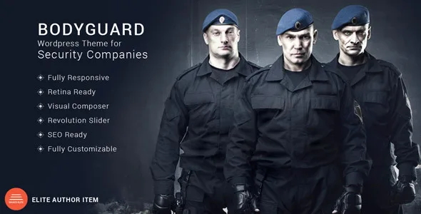 Bodyguard security and CCTV WordPress theme homepage preview with responsive layout
