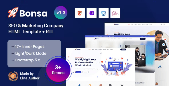 Bonsa SEO agency HTML template homepage design with Elementor PRO layout