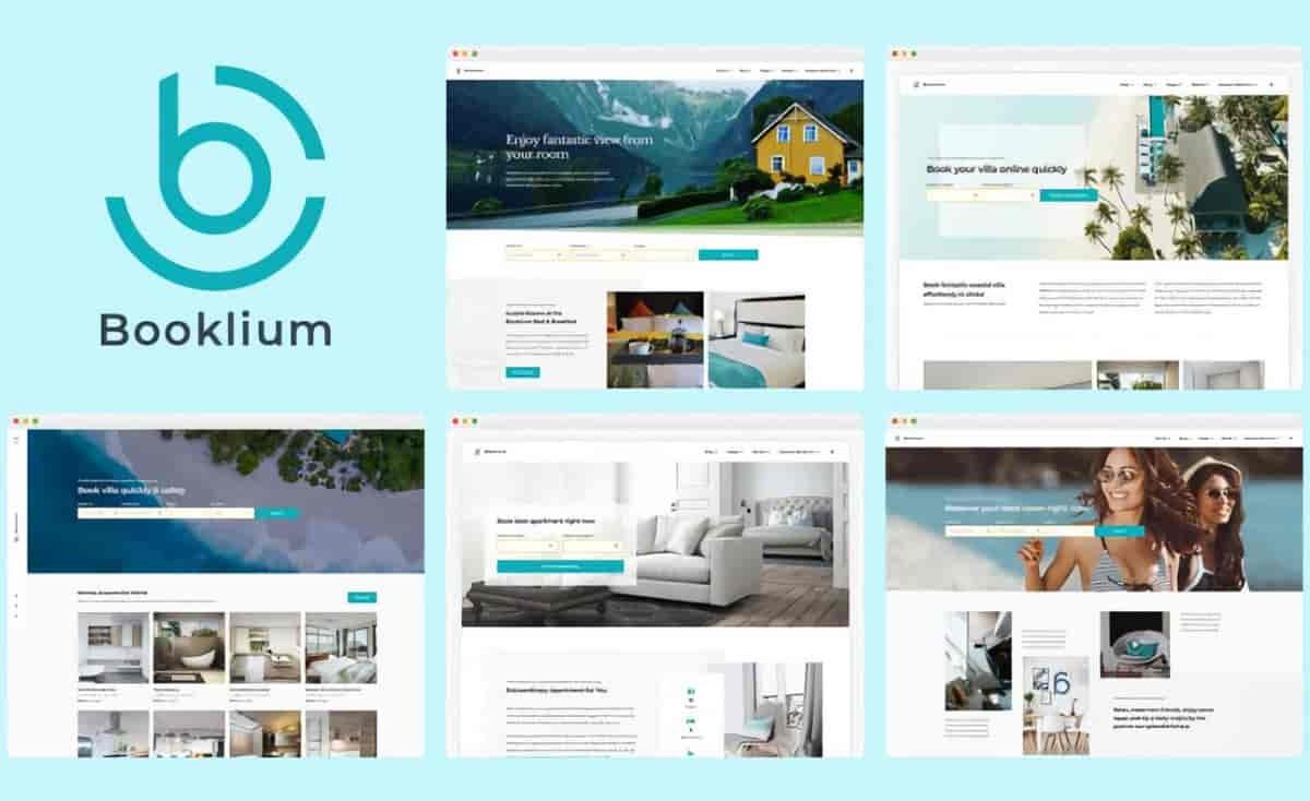 Booklium vacation rental WordPress theme homepage showing property listing and booking interface