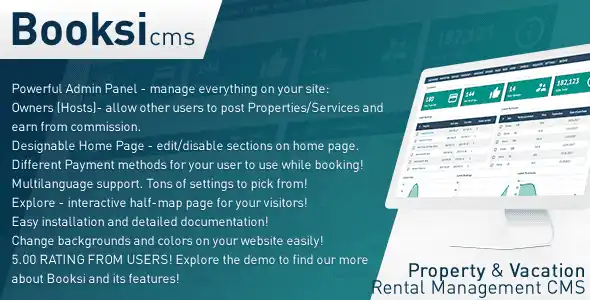 Booksi vacation rental PHP script admin dashboard for property listings and booking management