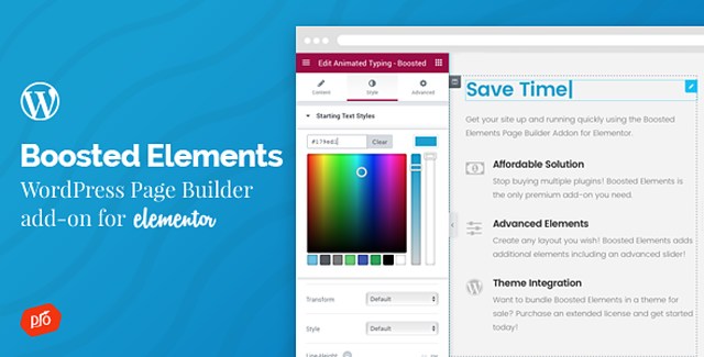 Boosted Elements Elementor add-on widget panel showing sliders, maps, pricing tables, and popups