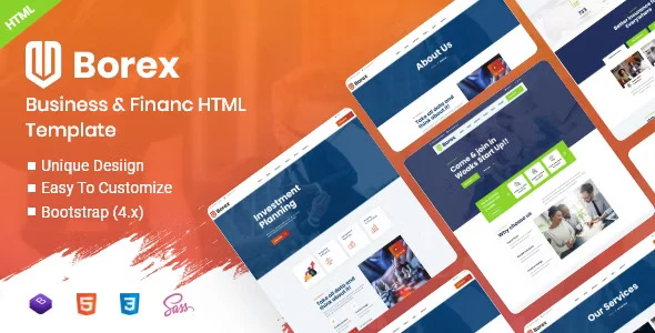 Borex multipurpose HTML5 business template homepage preview showing modern consulting and finance website design