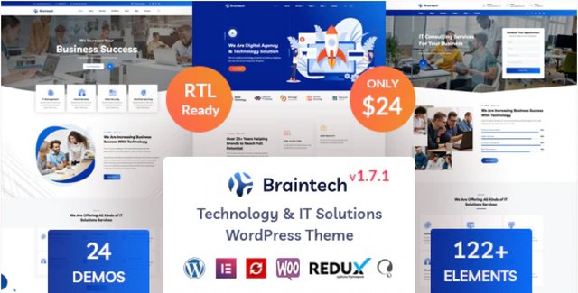 Braintech technology and IT solutions WordPress theme homepage preview