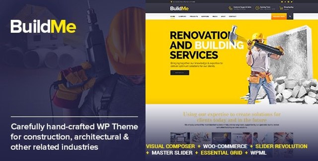 BuildMe construction WordPress theme homepage demo layout for architecture and building business websites