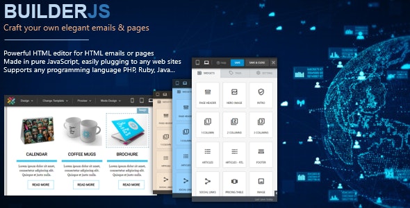 BuilderJS drag-and-drop interface for creating responsive HTML emails and web pages