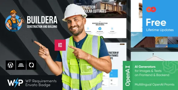 Buildera construction WordPress theme preview for roofing and building contractors