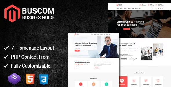 Buscom multipurpose business HTML template homepage layout preview