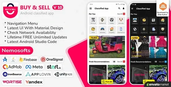 Classifieds marketplace script Android app and PHP admin panel interface