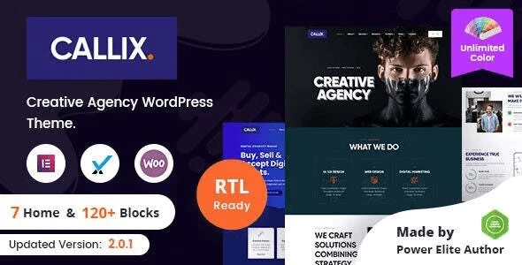 Callix creative agency WordPress theme demo preview with RTL support