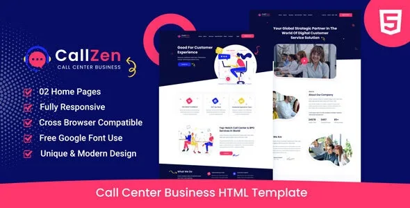 Callzen call center HTML template homepage preview