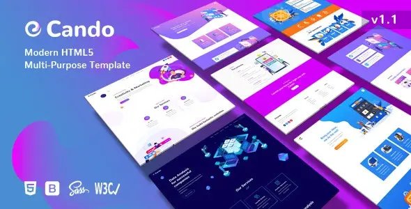Cando creative multi-purpose HTML template on a laptop screen