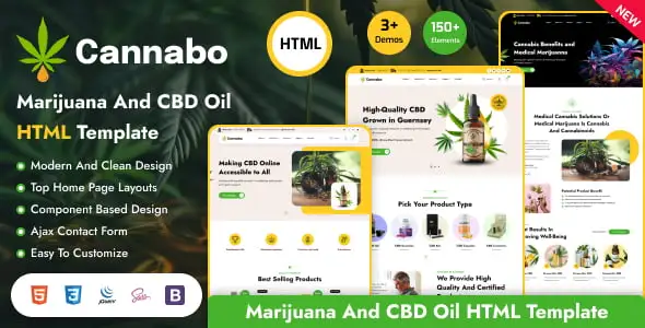 Cannabo cannabis and marijuana responsive HTML template