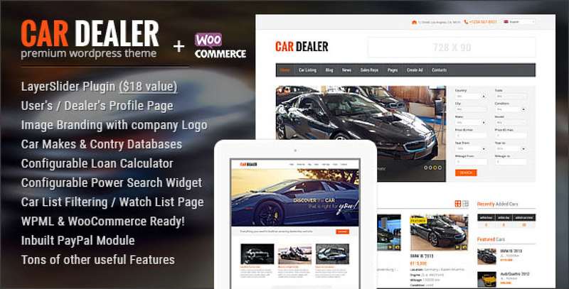 Car Dealer responsive automotive WordPress theme for car dealerships and vehicle sellers