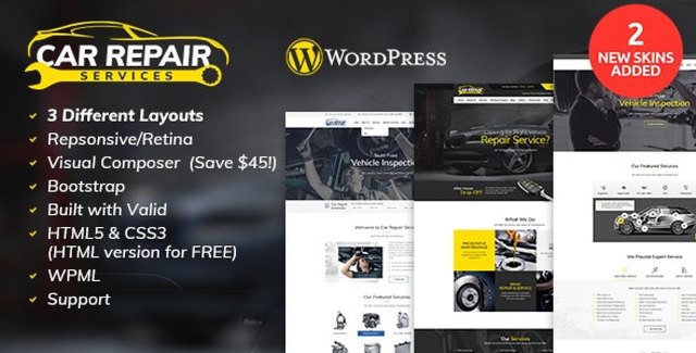 Car repair WordPress theme homepage demo layout for auto mechanic and garage business website