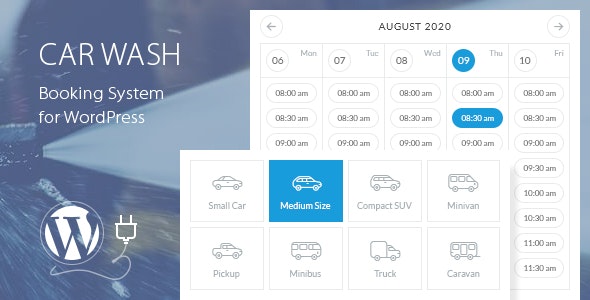 Car wash booking plugin interface for WordPress with WooCommerce integration