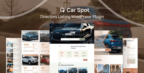 CarSpot car directory WordPress plugin interface showing drag-and-drop form builder