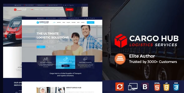 Cargo HUB logistics HTML template homepage layout for freight and transportation websites