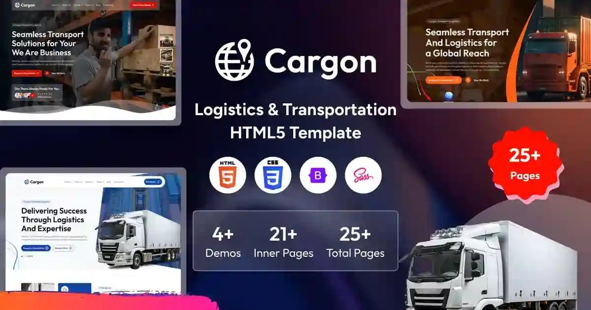 Cargon logistics and transportation HTML template preview showing responsive layout