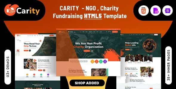 Carity responsive HTML5 template for charity and NGO fundraising websites