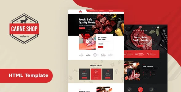 CarneShop meat shop HTML template preview for butcher and seafood store websites