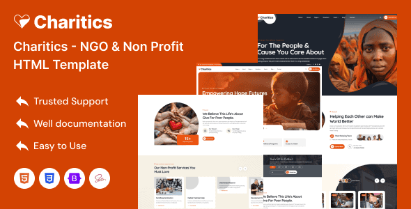 Charitics nonprofit charity website template homepage preview