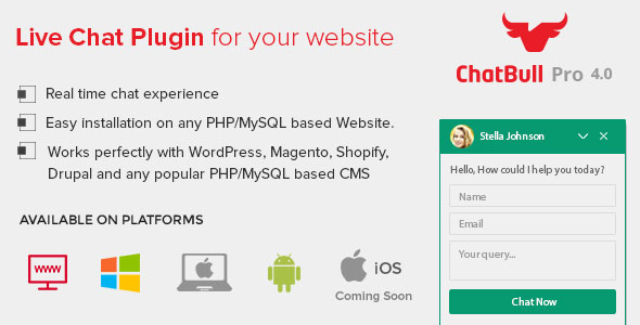 ChatBull Pro PHP live chat script interface with desktop and mobile app support