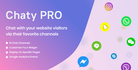 Chaty Pro WordPress chat plugin widget displaying multiple contact channels including WhatsApp and Messenger
