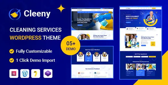 Cleeny cleaning services WordPress theme homepage demo showcasing responsive design for cleaning businesses