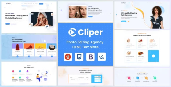 Cliper image editing agency HTML template preview