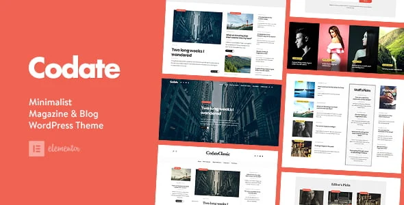 Codate magazine and blog WordPress theme homepage layout with Elementor builder