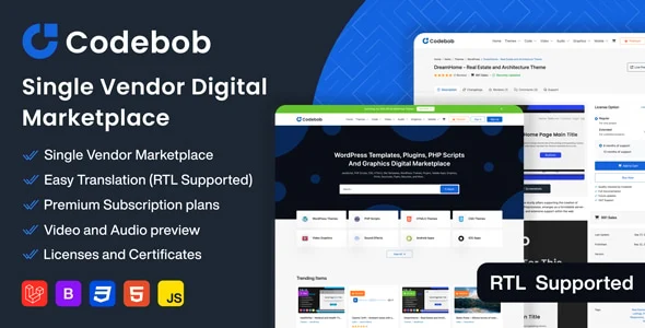 Codebob single-vendor digital marketplace PHP script for selling digital products online