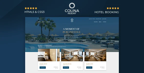 Colina hotel HTML template with booking system preview