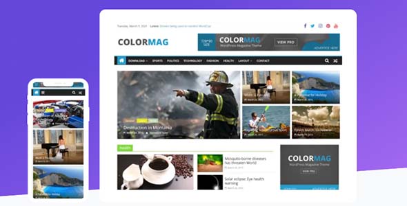 ColorMag Pro magazine and news WordPress theme homepage layout preview