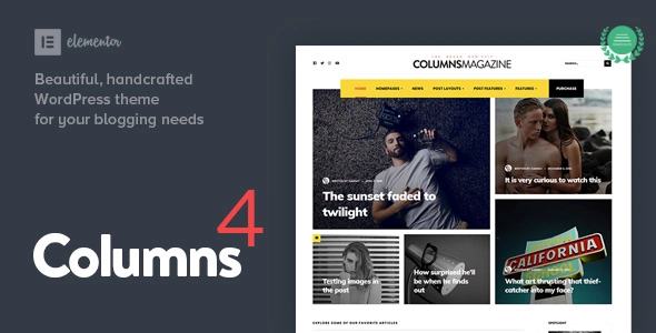 Columns magazine and blog WordPress theme with Elementor page builder support